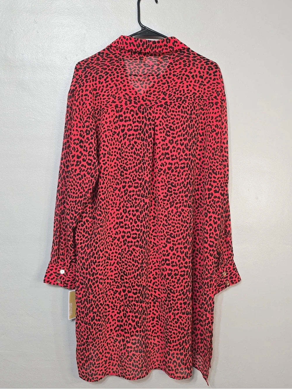 MICHAEL Michael Kors Sheer Red Leopard-Print Button Front CoverUp NWT Medium